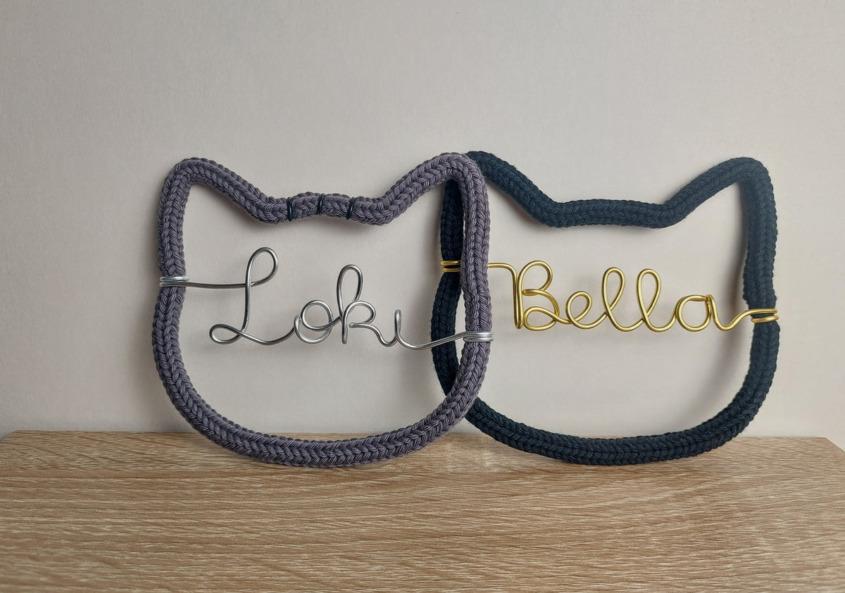 Knitted Wire Cat Head - Personalised